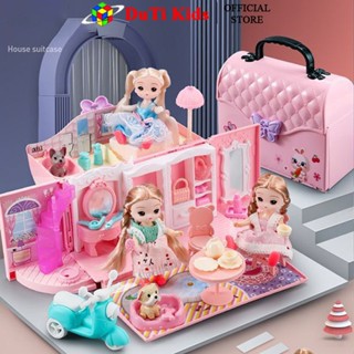 Đồ chơi nhà búp bê baby đóng lại thành túi xách có kèm xe tay ga và nội thất, quà tặng sinh nhật cho bé gái