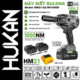 Máy siết bulong đầu 1/2 HUKAN G2-IW1000N, Động cơ Không chổi than, Lực siết 1000Nm, Bảo hành 12 tháng