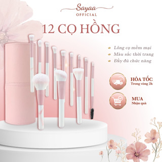 Bộ cọ trang điểm cá nhân gồm 12 cọ đi kèm túi đựng hoặc ống cắm siêu đẹp, phụ kiện trang điểm Sayaa
