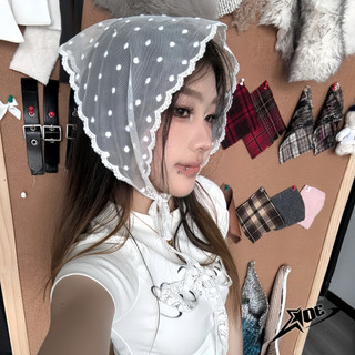 (Có sẵn) AOE STUDIO - Khăn turban đội đầu băng đô bandana chấm bi ren hình tam phong cách nàng thơ Hàn Quốc dễ thương