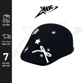 (Có sẵn) AOE STUDIO - Mũ nồi Beret nữ cao cấp chất nón kaki đen phối họa tiết ngôi sao bạc phong cách Y2K cá tính