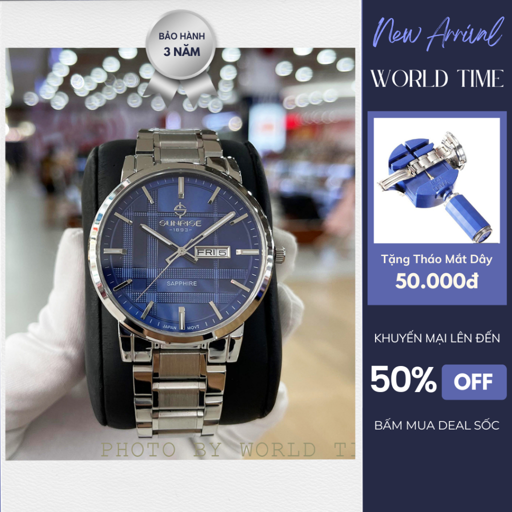 Đồng Hồ Nam Sunrise DM1204SWA Chính Hãng Full Box - Kính Sapphire - Chống xước, chống nước - Thẻ Bảo Hành 3 Năm