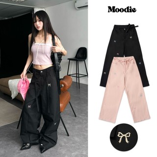  Moodie - Ribbon Pants | Quần Tây Dài Thêu Nơ Random Ống Suông Rộng Kèm Dây Thắt Lưng 
