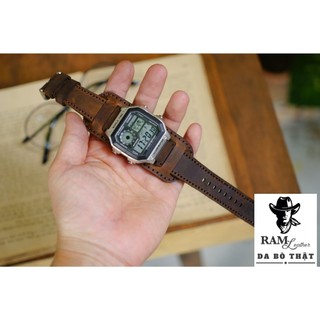 Combo Dây Đồng Hồ Da Bò Handmade Nâu Đất RAM Leather B2 + RAM 1950 18mm, 20mm, 22mm, Casio 1200, iwatch AW