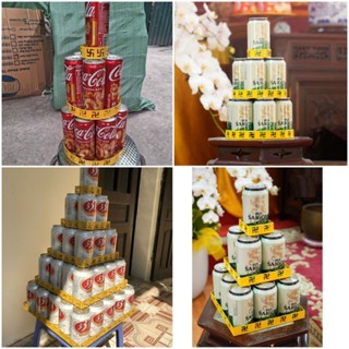 Khay bày tháp bia nước ngọt vuông tròn, khay đựng 3 tầng - 5 tầng cúng lễ trang trí bàn thờ