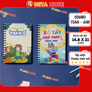 Combo 2 sổ takenote Toán Anh lớp 5 phong cách trang trí sticker, sổ giấy lò xo, sổ còng sắt binder Beta