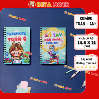 Combo 2 sổ takenote Toán, Anh lớp 4 tổng hợp công thức, bài mẫu phong cách trang trí sticker giúp dễ nhớ, dễ học