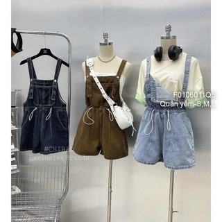 Quần short yếm jean rút eo, quần short yếm nữ viens store