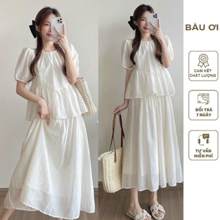 SET ĐẦM YẾM BẦU TIỂU THƯ DỰ TIỆC CƯỚI MÙA HÈ CHẤT LIỆU TƠ TẰM MỀM MÁT V860 GỒM ÁO SƠ MI VÀ CHÂN VÁY DÁNG SUÔNG