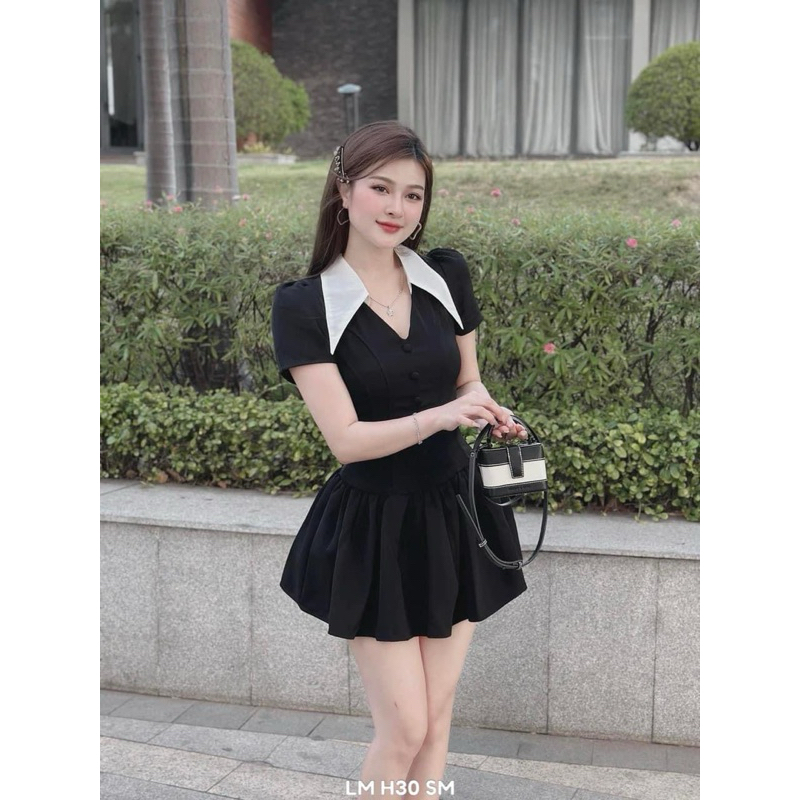 Đầm Sơ Mi Cổ V Phối Trắng