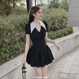 Đầm Sơ Mi Cổ V Phối Trắng