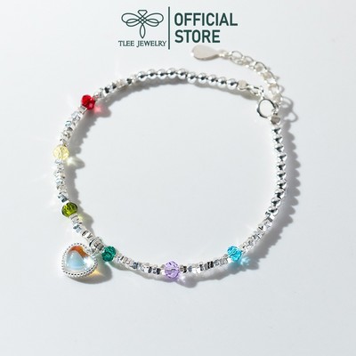 Lắc tay bạc nữ TLEE Vòng tay hạt vỡ đá màu mix trái tim moonstone lấp lánh TLEE JEWELRY LT0276