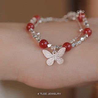 Lắc tay bạc nữ TLEE, vòng tay hồ điệp mix đá garnet tự nhiên tốt cho tình duyên TLEE JEWELRY LT0316