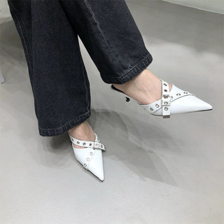 Guốc nữ bít mũi phong cách cá tính, giày cao gót mũi nhọn gót 7cm mã C52