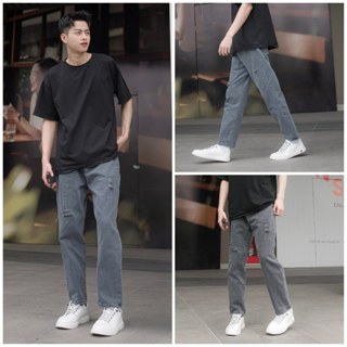 Quần jean nam ống rộng rách gối phom xuông form suông màu xanh xám pon.mens hà nội hcm 03