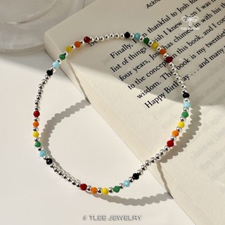 Lắc chân bạc nữ TLEE, vòng chân hat bi mix hạt màu xinh xắn TLEE JEWELRY LC0125