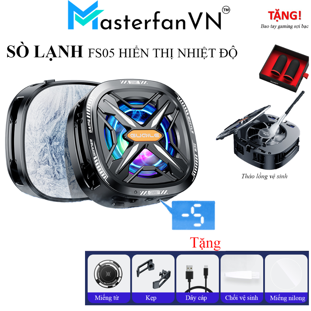 Quạt tản nhiệt sò lạnh cho điện thoại FS03, FS05 có hiển thị - Làm lạnh nhanh mặt tản nhiệt vuông tă