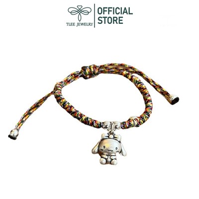 Lắc tay bạc nữ TLEE, vòng tay dây chỉ ngũ sắc treo Charm Thỏ đáng yêu TLEE JEWELRY LT0292