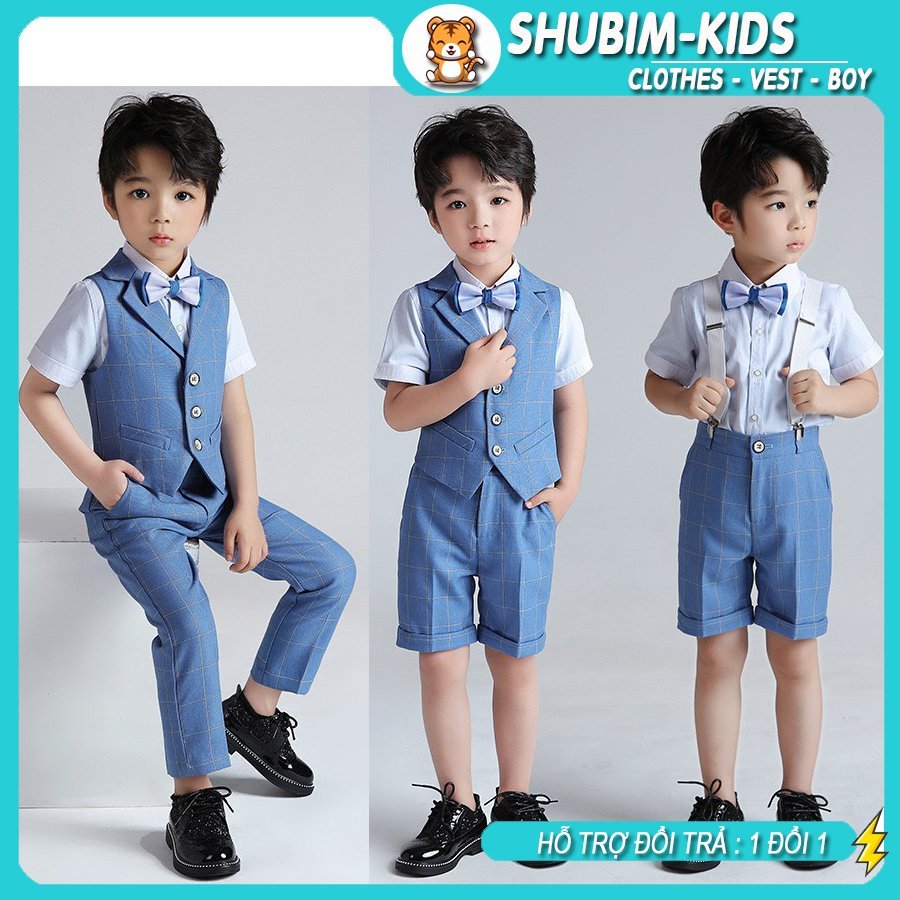 [Shubim kids] VT22- Gile Trơn Kẻ Xanh Tay Cộc Cao Cấp Bé Trai