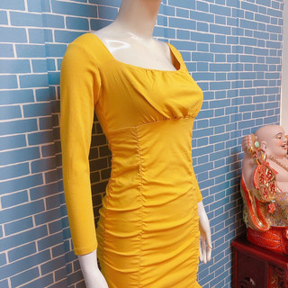 đầm thun vàng trơn chất vải đẹp