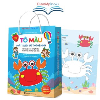 Sách- Bộ 8 Quyển Tập Tô Màu Nối Số Song Ngữ Anh Việt Dành Cho Bé Mẫu Giáo Từ 3 4 5 Tuổi Tặng Kèm Túi