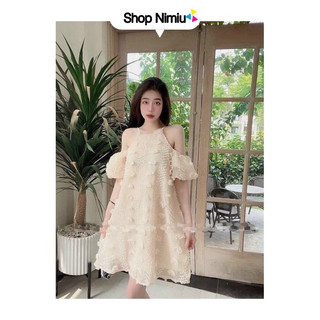 [Miễn Phí Ship 50K-GIAN HÀNG CHÍNH HÃNG] Đầm Thời Trang Nữ Mặc Đi Chơi, Đầm Xô Lông Xốp 2 Lớp Y Hình Tay Búp Trễ Vai