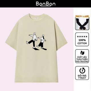 Áo thun unisex, áo phông form rộng 100% cotton, co giãn 2 chiều, cổ bo tròn, hình in Pet có thể giặt máy BonBon - AH100