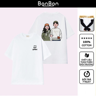 Áo thun unisex, áo phông form rộng 100% cotton, co giãn 2 chiều, cổ bo tròn, hình in Pet có thể giặt máy BonBon - AH101