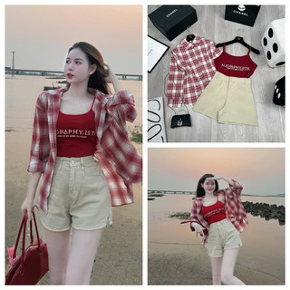 [ 𝐅𝐑𝐄𝐄 𝐒𝐇𝐈𝐏 ] Set 2 món khoác sơ mi caro siêu phẩm Áo khoác sơ mi caro thô đũi QC cao cấp mềm đẹp, form to rộng freesize