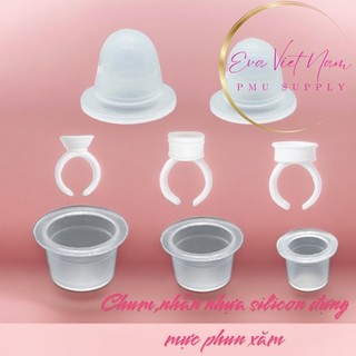 Chum đựng mực silicon,Chum nhẫn nhựa đựng mực,chum sử dụng một lần để chia nhỏ mực xăm dùng trong phun xăm thẩm mỹ