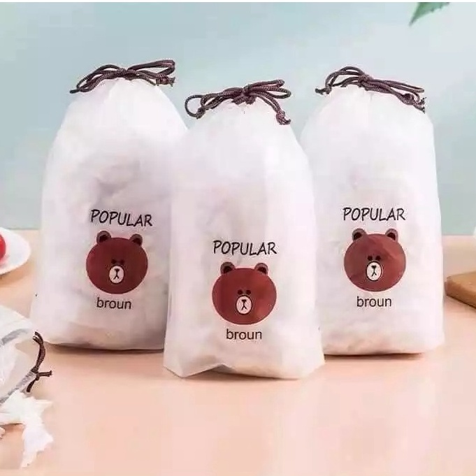 Set 100 (chênh lệch +-10%) Màng Bọc Thực Phẩm Có Túi Đựng Hình Gấu