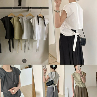(Hàng có sẵn) Áo thô tay hến phối vạt buộc sau độc đáo phong cách HQ thanh lịch - eudora.studio