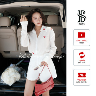 Bliss Shop - Áo Sơ Mi Trắng thêu trái tim, Áo sơ mi tơ Nhật nhẹ nhàng cá tính (FREESIZE) - A82