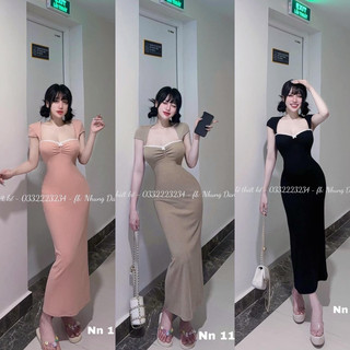 Váy body tay hến viền ren dáng dài