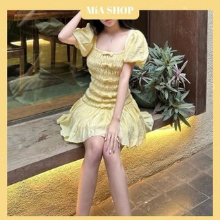 Đầm Body Nhún Chỉ Đính Nơ, Cổ Vuông, Tay Bồng - DA3198