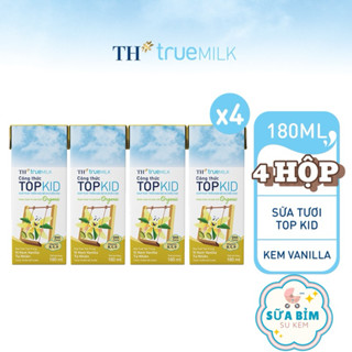 LỐC 4 hộp Sữa Tươi Tiệt Trùng TH true MILK Công Thức TOPKID Hoàn Toàn Từ Sữa Tươi Organic –Vị Kem Vanilla Tự Nhiên 180ml