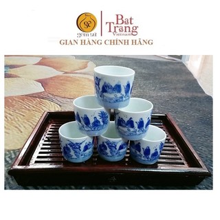 Bộ 6 chén uống trà men lam Bát Tràng size to