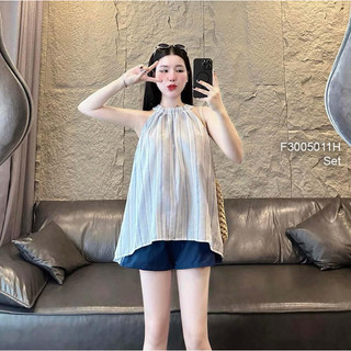 Set bộ áo sọc cổ yếm phối quần short sang trọng VIENS STORE