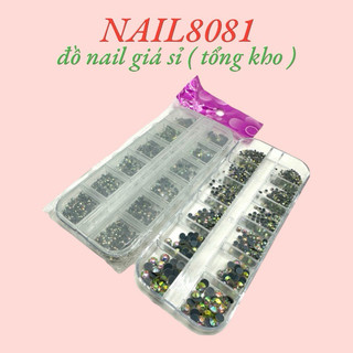 Đá chân keo dán móng khay màu Trong AB , đá nail ánh 7 màu 12 ô