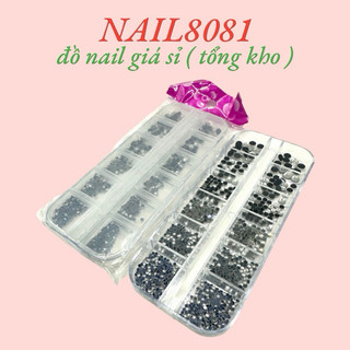 Đá chân keo dán móng khay màu Trong , đá nail khay 12 ô