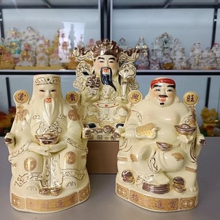 Tượng thần tiền, tượng ông tài, tượng ông địa, bộ tài địa gốm sứ men vàng kim, bày bàn thờ thần tài, thờ cúng