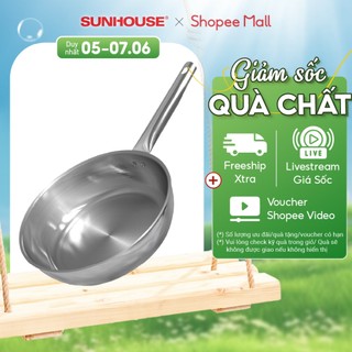 Chảo inox đa lớp Sunhouse IN20M6 - IN24M6 - IN26M6 - 3 lớp inox 304 liền khối - Dùng mọi loại bếp - Chống dính tự nhiên