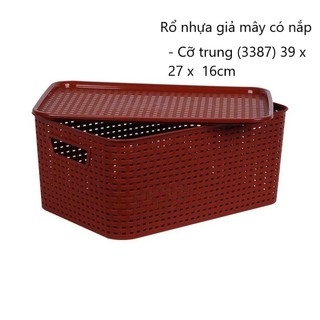 Rổ giả mây có nắp Việt Nhật, giỏ đựng đồ đa năng, rổ nhựa có nắp