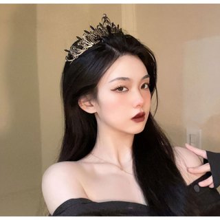Vương miện đính đá màu đen cổ điển sang chảnh và lấp lánh, cài tóc cô dâu, băng đô cài tóc đính đá
