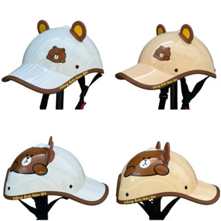  Mũ Bảo hiểm Kết Gấu Nâu Tặng Kèm Tai Gấu Hai màu - phủ bóng chống Trầy 