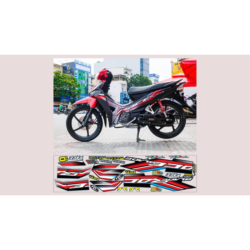 Tem xe Blade 110 đỏ đen nhám- Tem decal 3 lớp