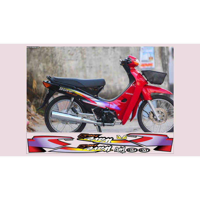 Tem xe Wave thái 110, WAVE nhỏ đỏ đen - Tem decal 3 lớp