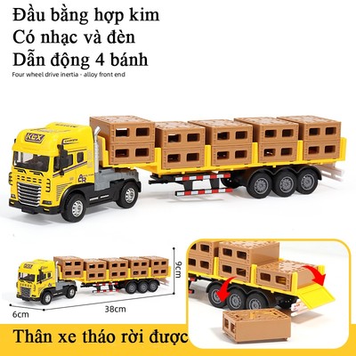 Đồ chơi xe vận tải sơ mi rơ móc KAVY kèm nhiều thùng hàng đầu hợp kim có nhạc và đèn dài 38 cm