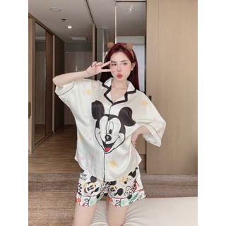 PYJAMA NỮ LỤA XƯỚC MICKEY CÁNH DƠI - đồ bộ mặc nhà