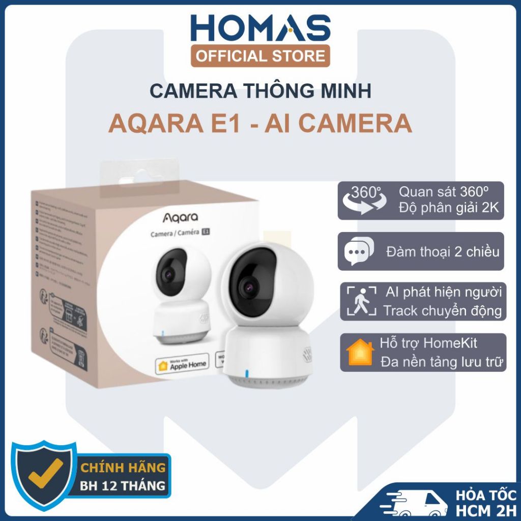 Aqara Camera E1, WiFi 6E, chất lượng 2K, quay toàn cảnh 360º, hỗ trợ Apple HomeKit, [Bản Quốc Tế]